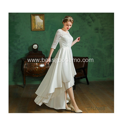 Knee Length Sleeve Pattern White Beach Style Long Back Sexy short front wedding dress